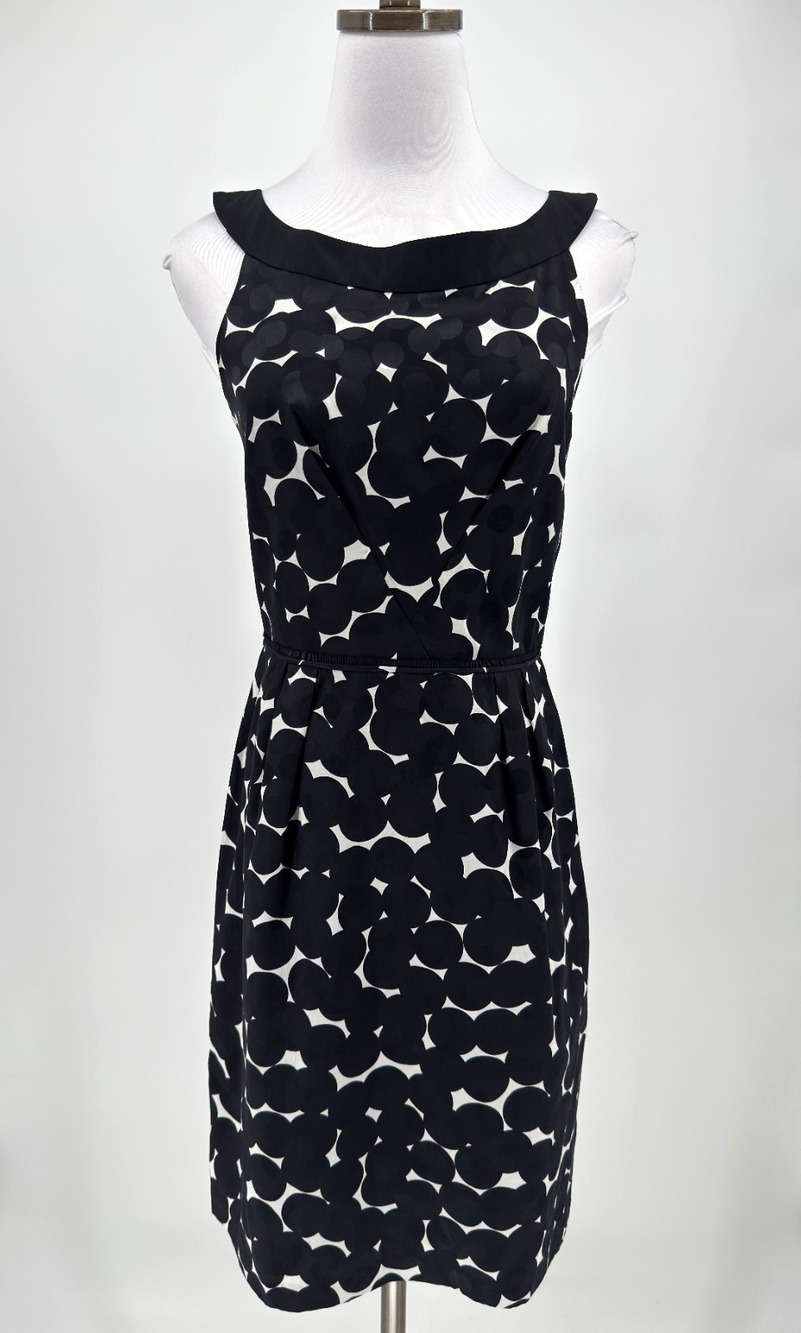 Vivienne Tam Black White Polka Dot Silk Cotton Blend Sleeveless Dress Sz 4